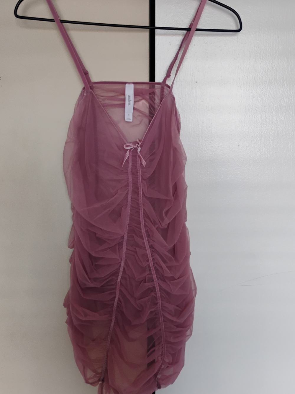 Auden Mauve Ruffled Mesh Chemise with Bow Accent